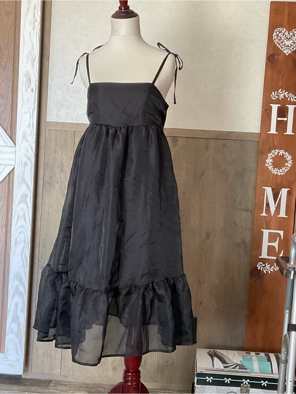 Wild Fable black sleeveless organza midi baby doll dress, size Medium - Picture 6 of 6